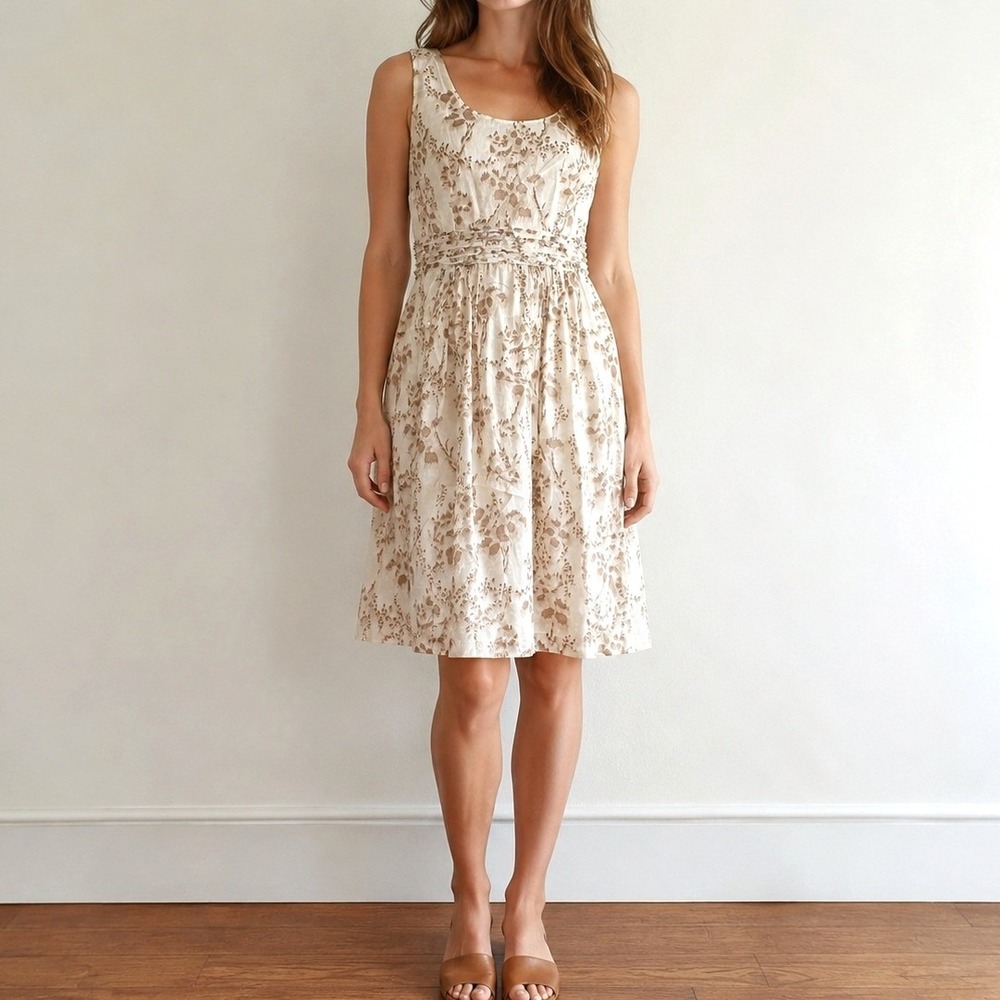 Lela Rose for LOFT Floral Cotton Fit and Flare Dress 6 Sundress Cottagecore